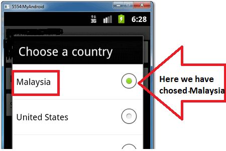 country dropdown